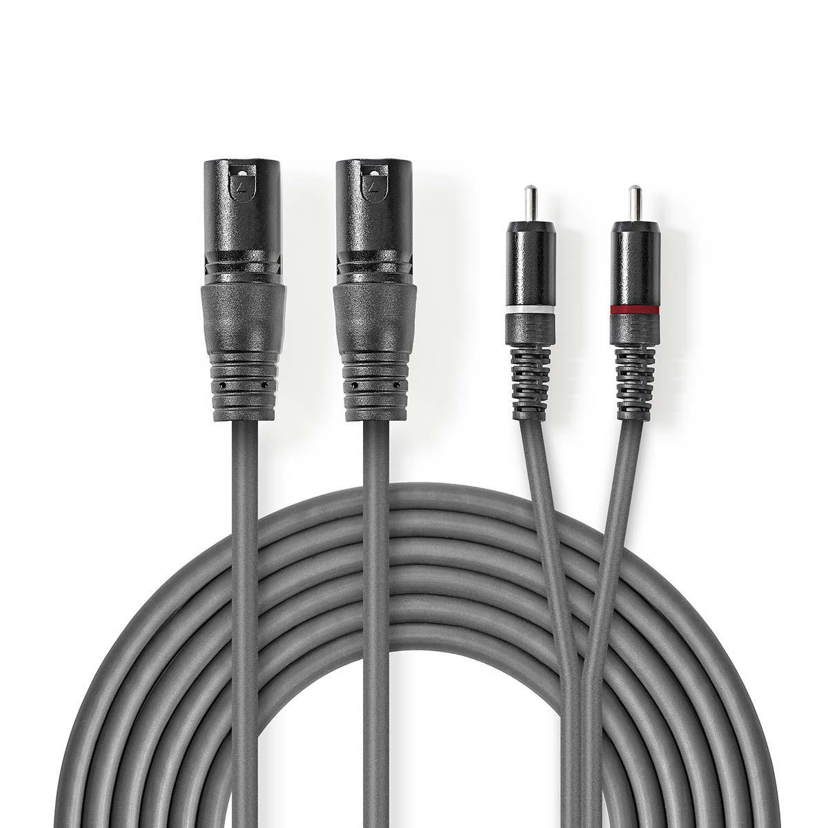 cablu audio xlr nedis 2x xlr 3-pini tata - 2x rca tata 3m gri