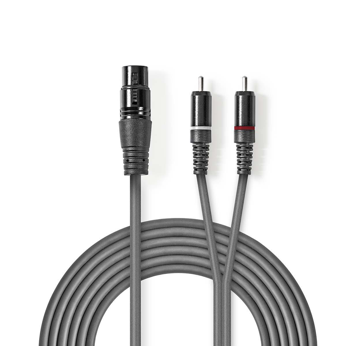 cablu audio stereo xlr 3-pini mama - 2x rca tata 2m gri nedis