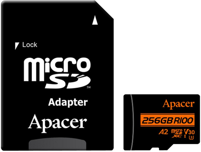 card microsdxc uhs-i u3 v30 a2 apacer 256gb r100 cu adaptor sd