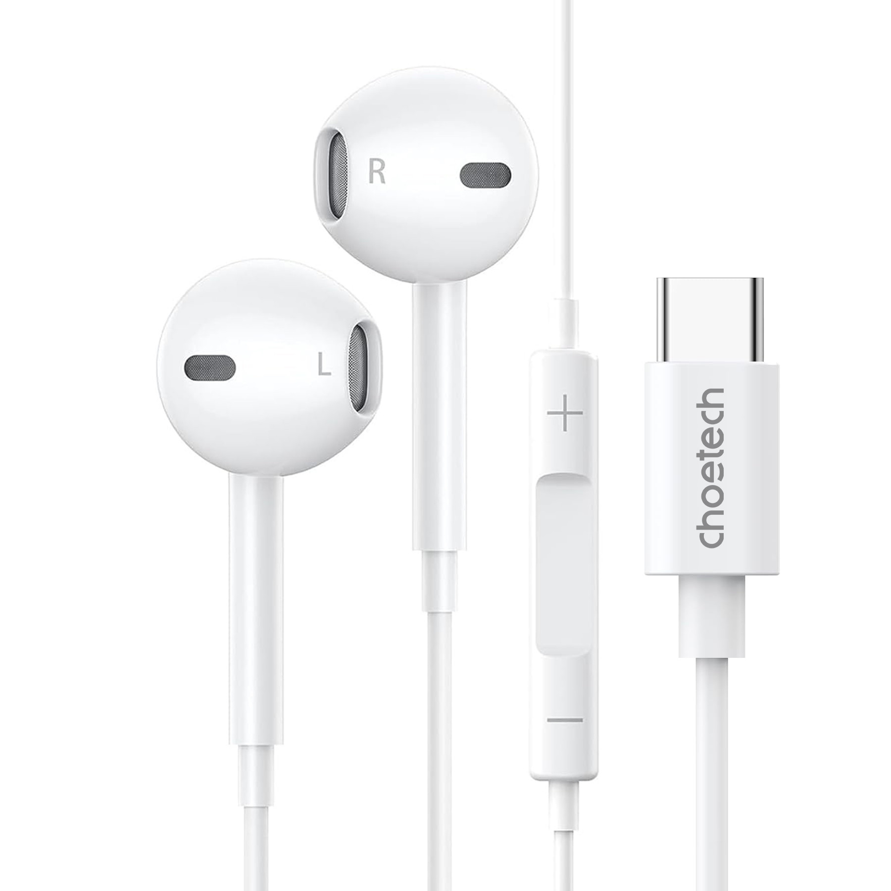 casti in-ear cu fir choetech oc-a012 usb-c microfon reglare volum alb