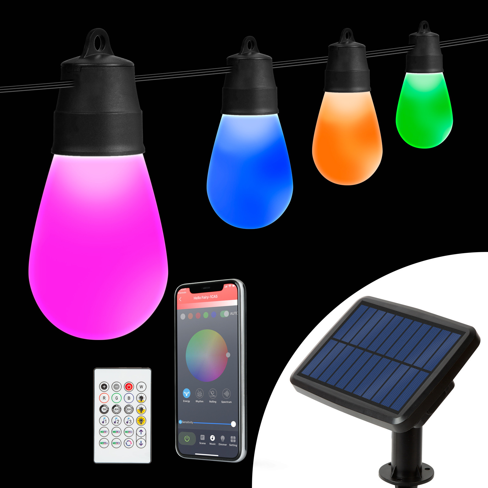 sir lumini solare inteligente - led rgbic 15 buc - 6,5 m - bluetooth