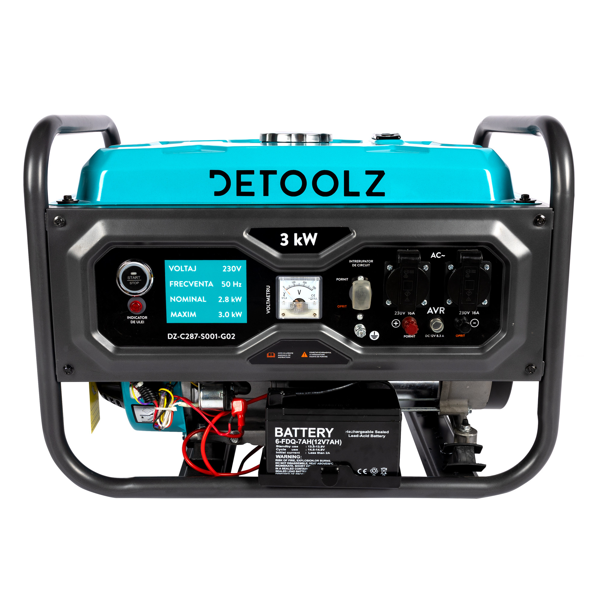 generator detoolz 3kw 2p230 b4t pornire electrica 15l fara roti g02