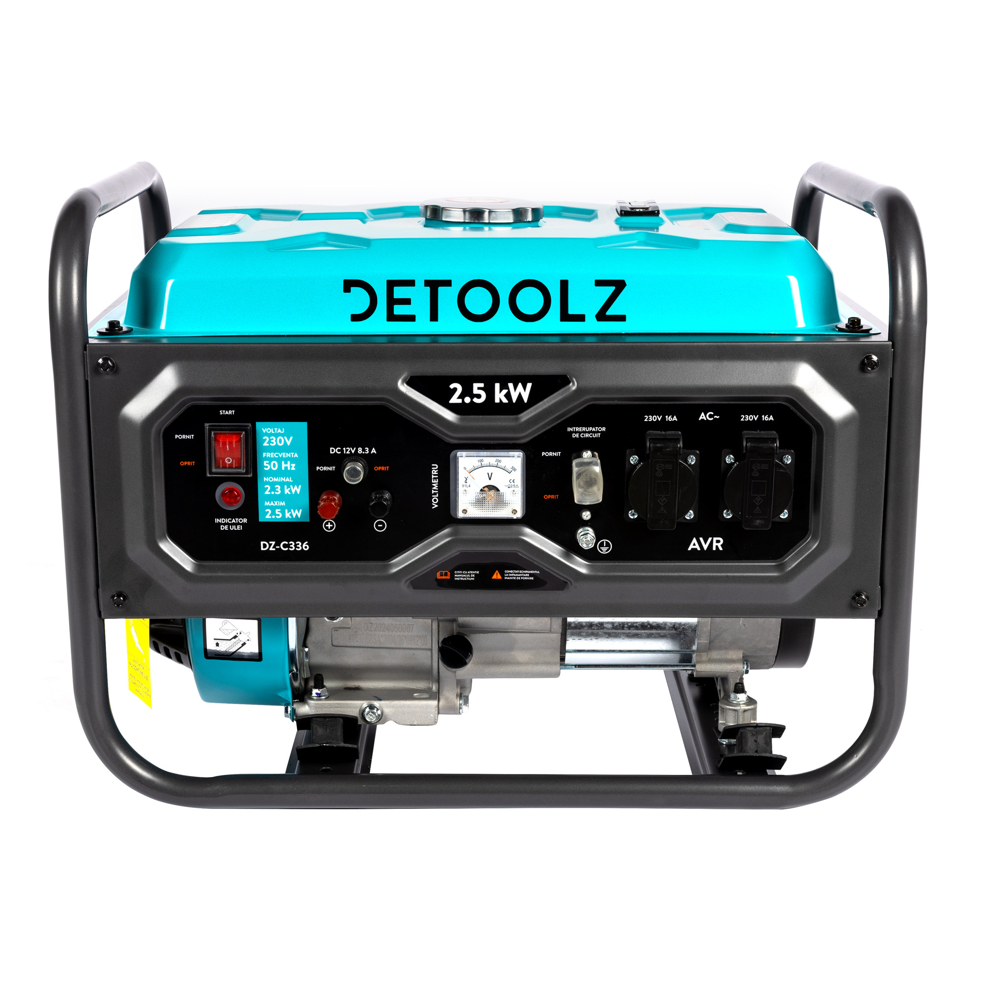 generator detoolz 2.5kw 2 prize 230v benzina, 4t, pornire manuala 15l fara roti g01