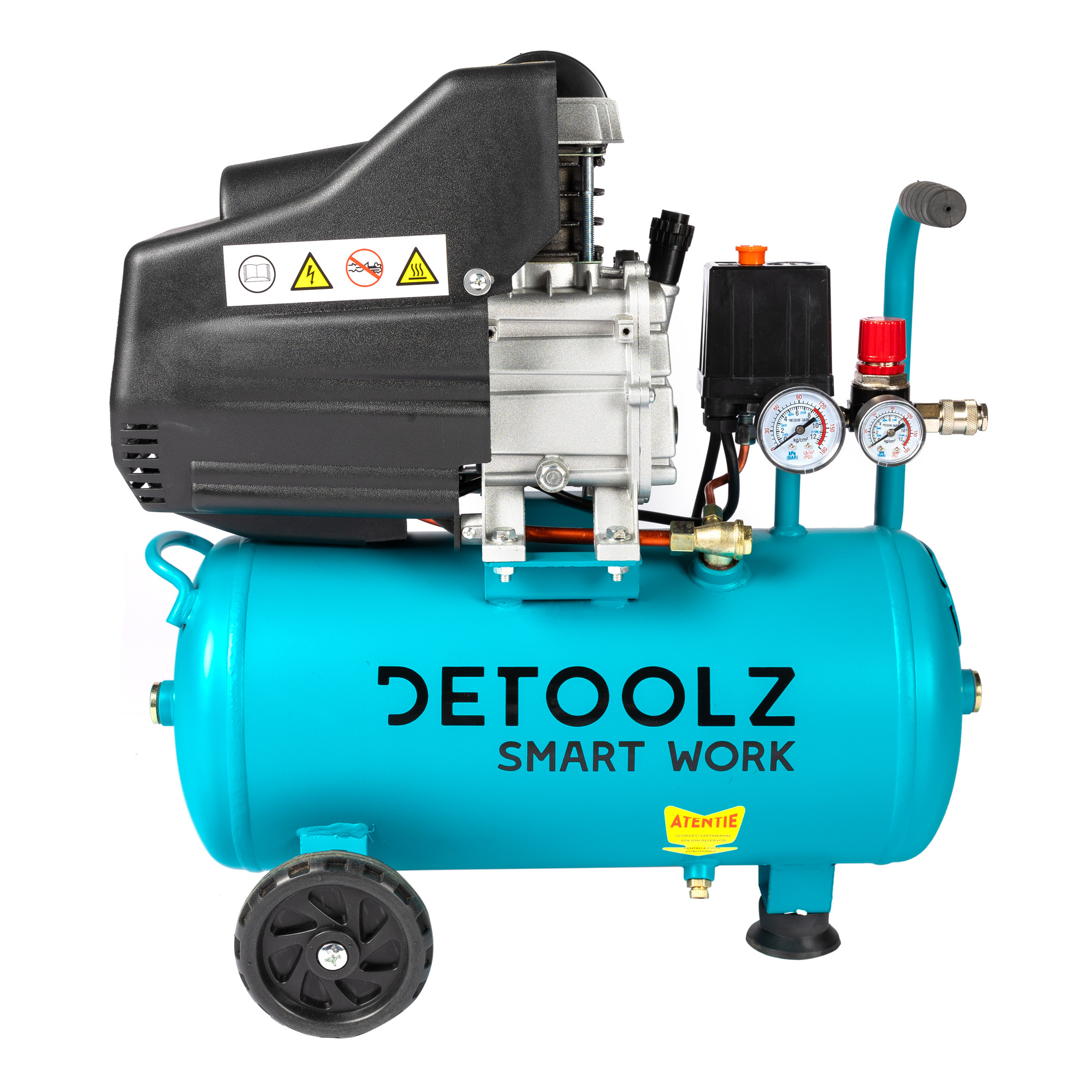 compresor detoolz 24l cu ulei, 1500 w, debit 160l/min, 8 bar, 2 prize de aer