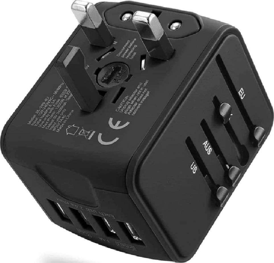 Adaptor priza international, cu 3 porturi USB + USB-C, adaptoar pentru Europa / Marea Britanie / SUA / AU