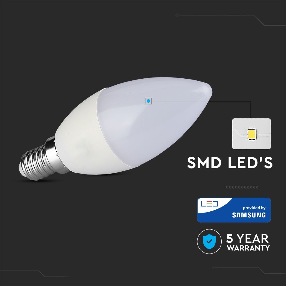 Bec LED - Chip SAMSUNG 5.5W E14 Lumânare Plastic Lumină neutră - 2 | YEO