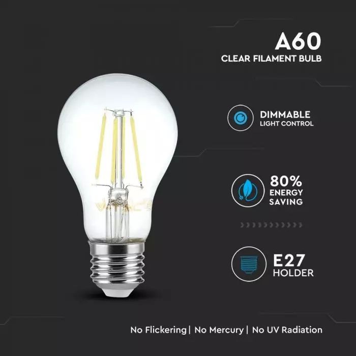 Bec LED - 4W Filament Patent E27 A60, Alb cald Dimabil - 2 | YEO