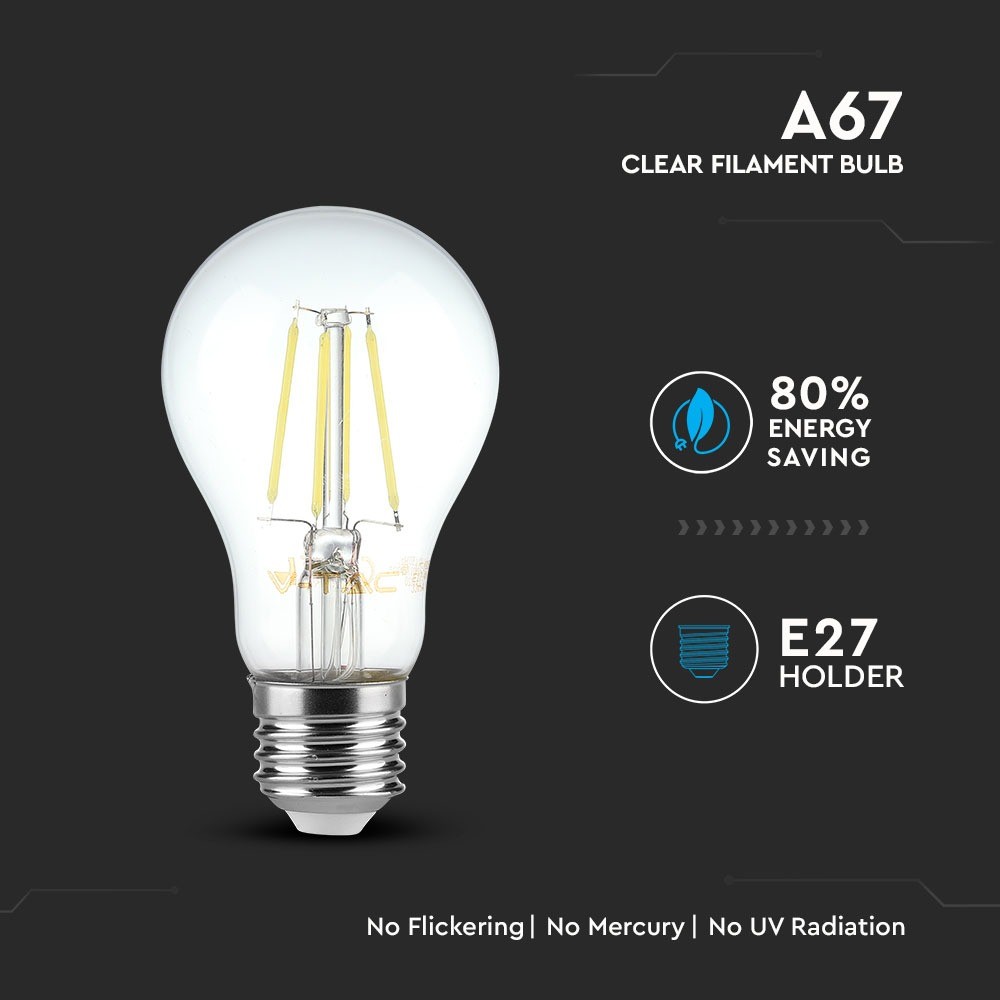 Bec LED - 8W Filament Patent E27 A67, Alb rece - 2 | YEO