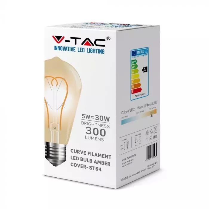 Bec LED - 5W E27 Filament Aurie Sticlă ST64 Alb cald - 1 | YEO