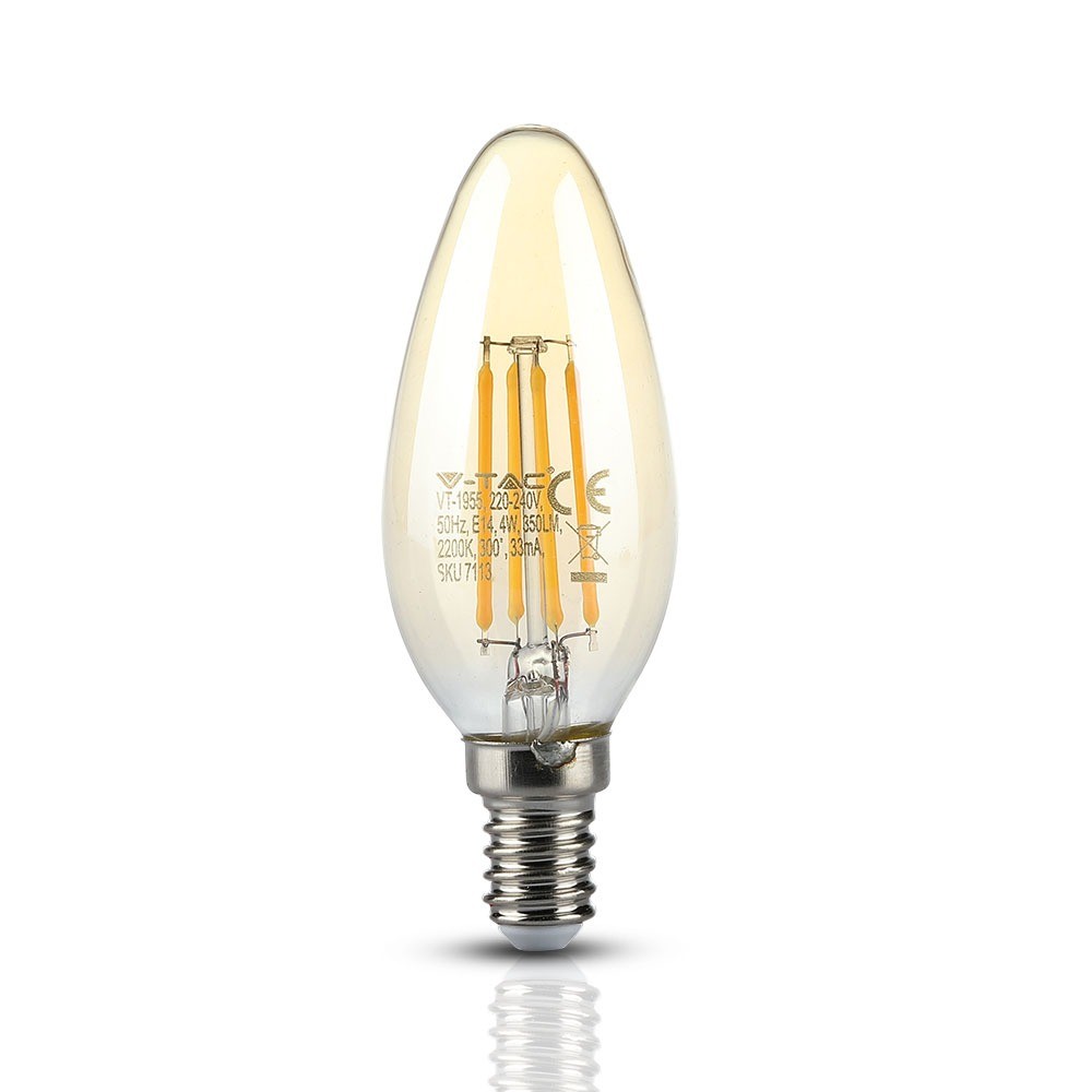 Bec LED - 4W Filament E14 Tip Lumânare Amber Alb cald - 3 | YEO