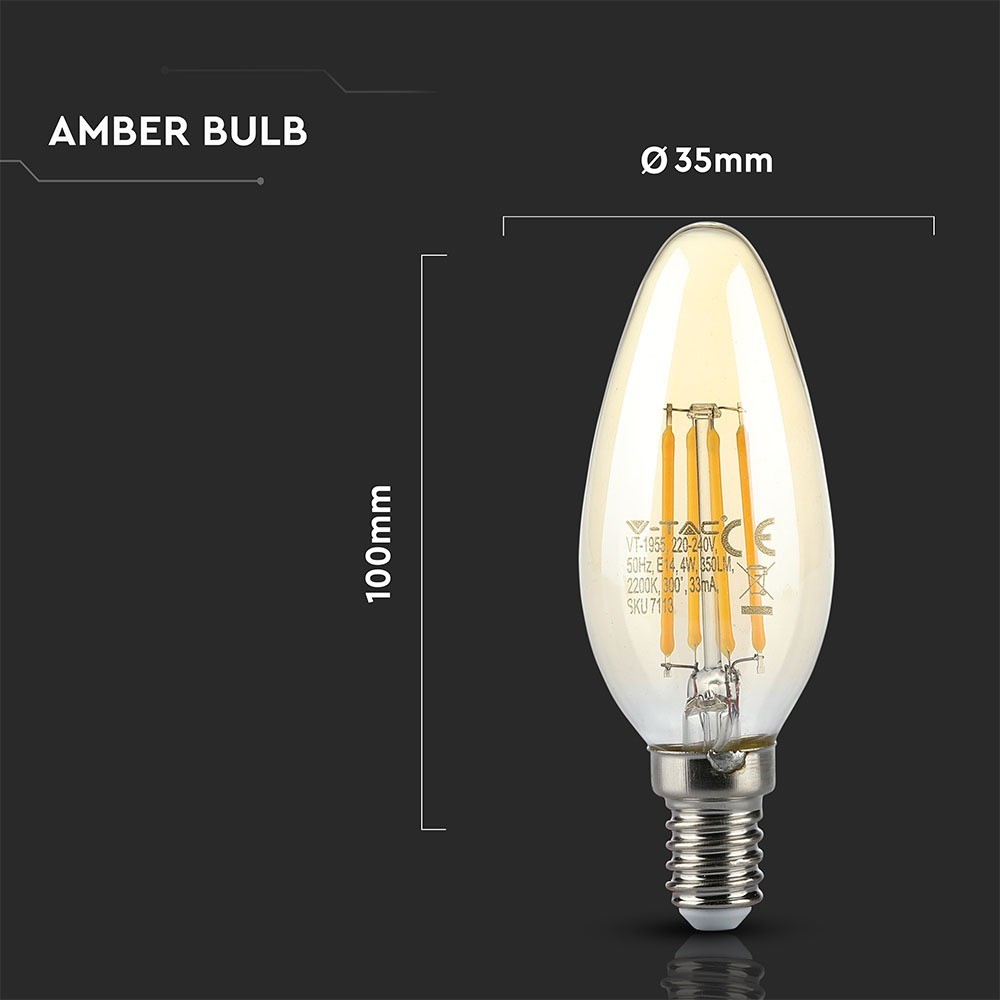 Bec LED - 4W Filament E14 Tip Lumânare Amber Alb cald - 5 | YEO