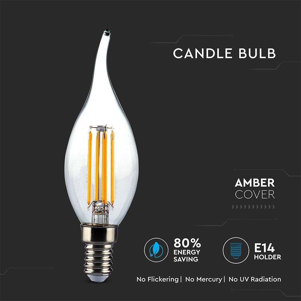 Bec LED - 4W Filament E14 Tip Lumânare cu flacără Amber Alb cald - 2 | YEO