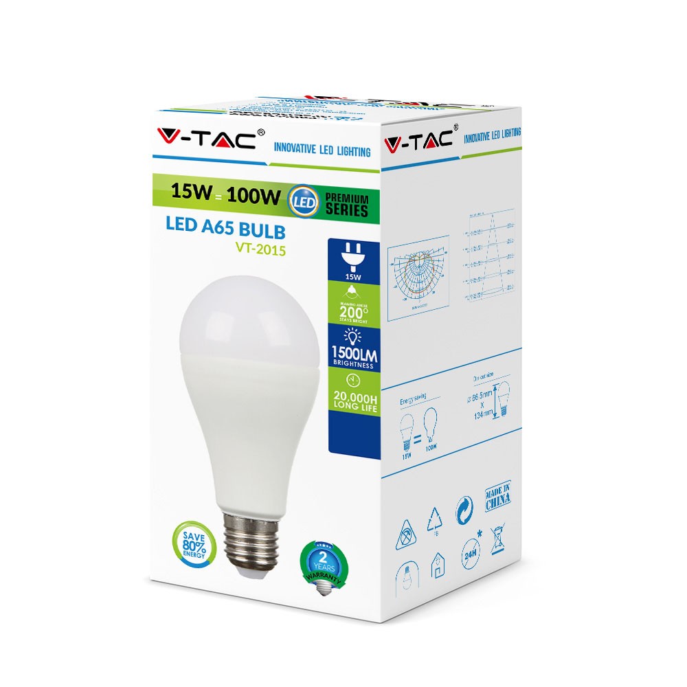 Bec LED - 15W A65 Е27 200\'D Termoplastic, Alb natural - 1 | YEO