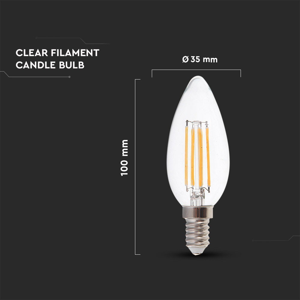 Bec LED Lumânare - 6W Filament E14 Sticlă Clară 3000K - 5 | YEO