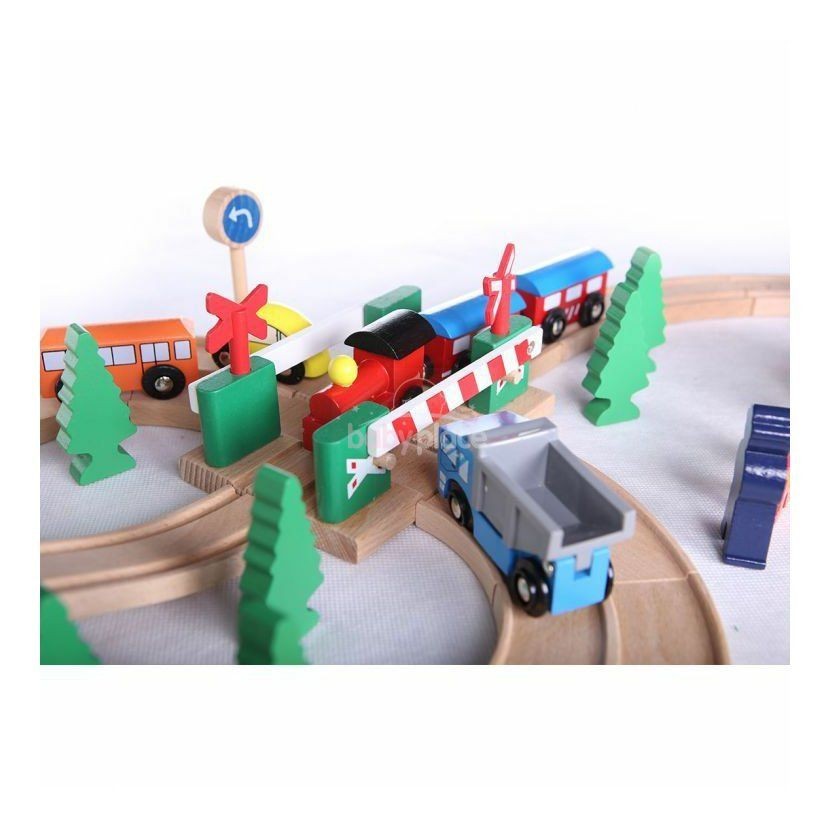 Linie de tren din lemn 75 buc EcoToys - macheta