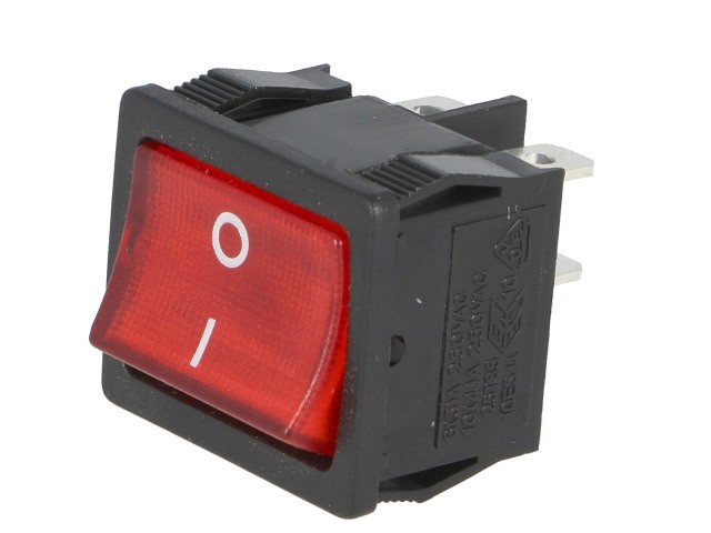 ROCKER DPST Poz: 2 OFF-ON 6A/250VAC roşie lampă cu neon 250V - 2 | YEO