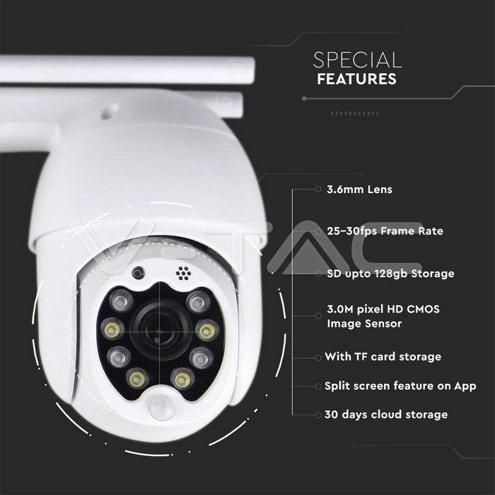 Cameră Wi-Fi Exterior 8 LED-uri 3MP IP65 Dom SKU: 8988 | VT: VT-5158 - 3 | YEO