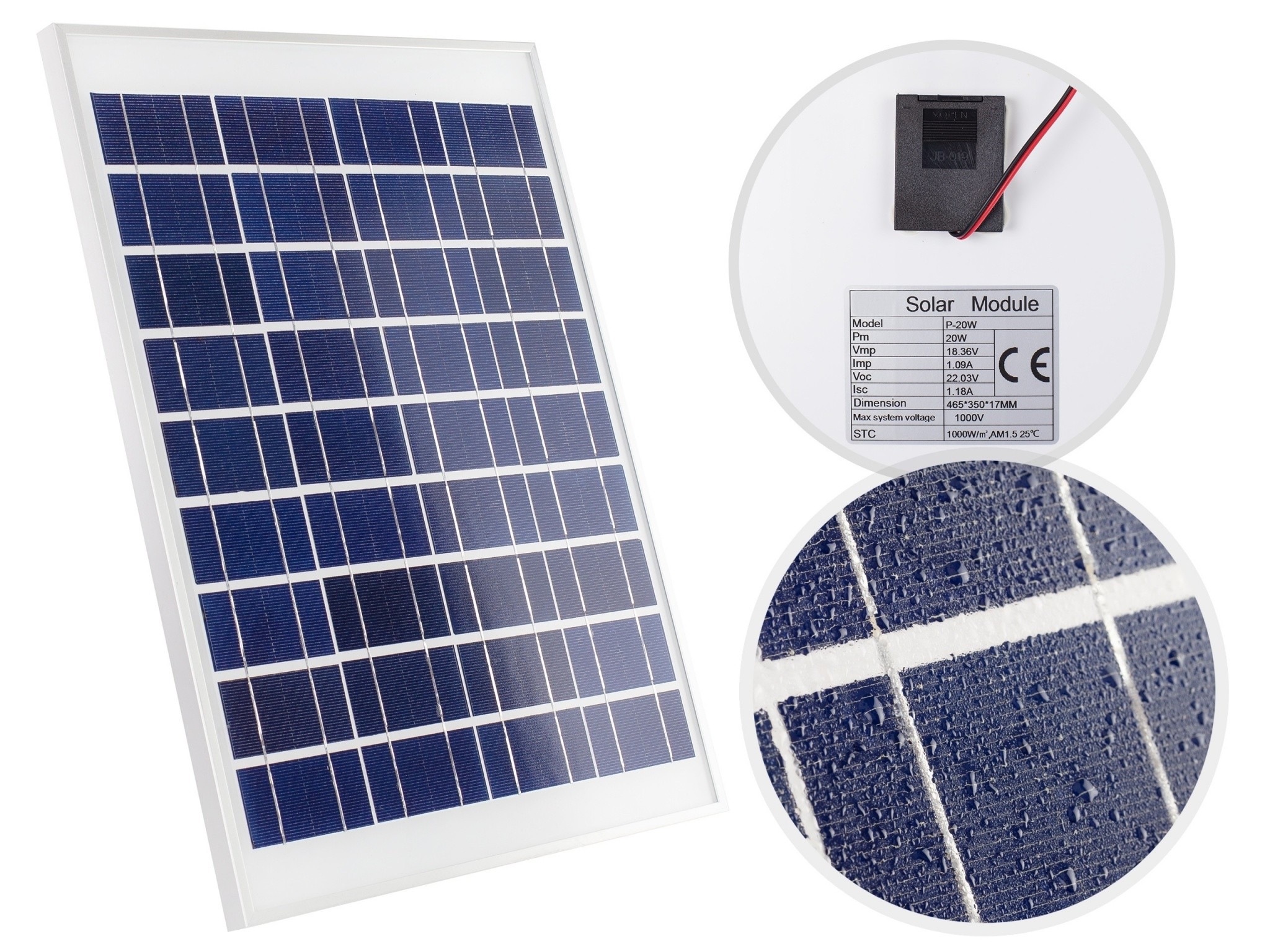 Panou fotovoltaic solar MC4 PV POLI 18V 20W 465x350x17mm + cablu 5m - 1 | YEO