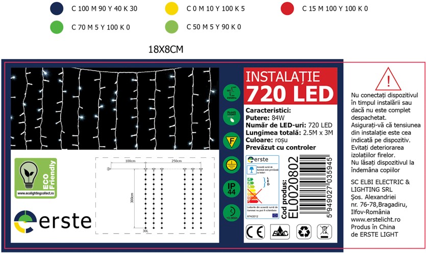 Perdea Lumina Rosu 720LED 2.5x3m IP44