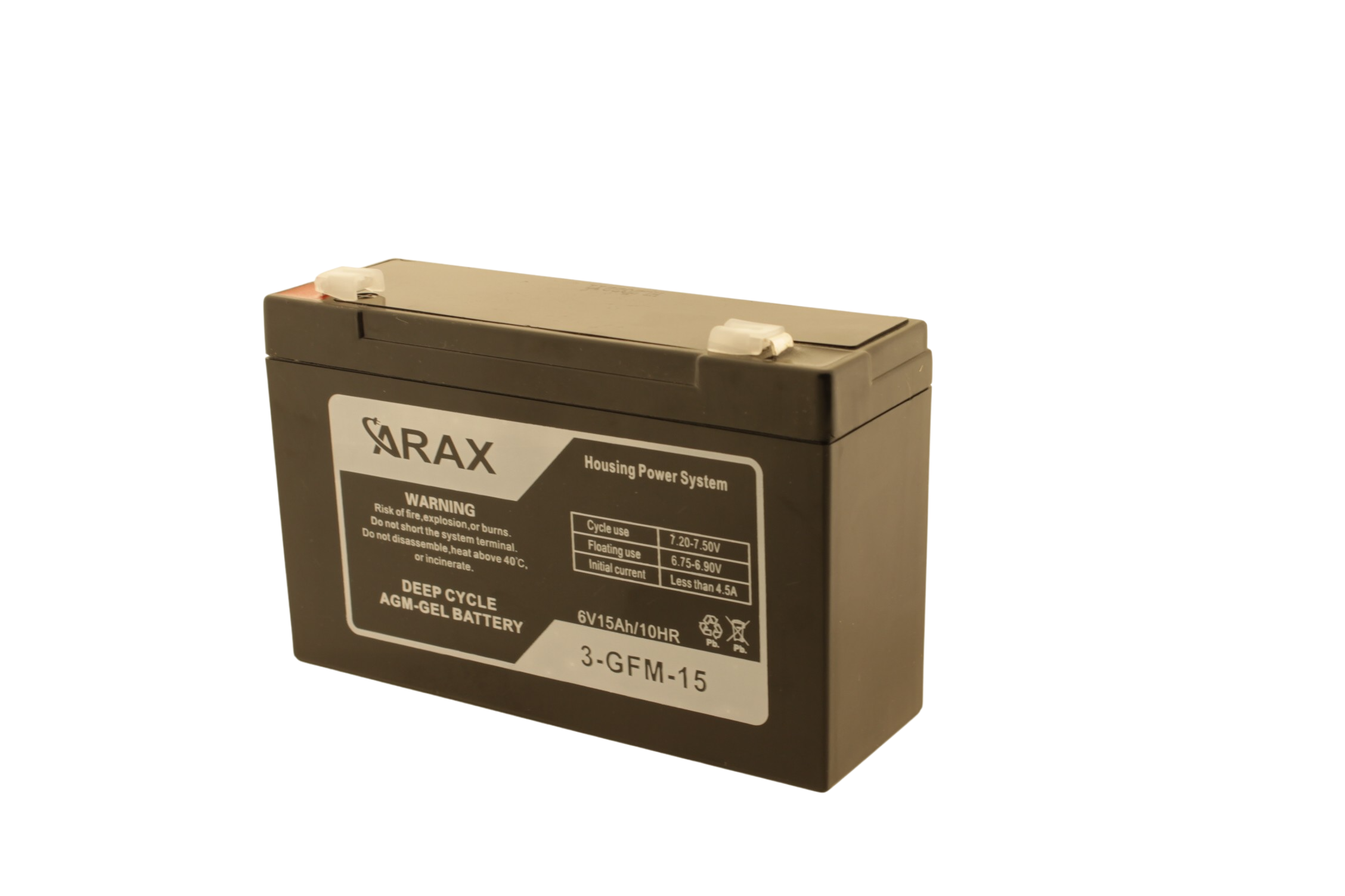 Acumulator ARAX deep cycle 6V 15Ah AGM VRLA GEL 3-GFM-15 - 1 | YEO