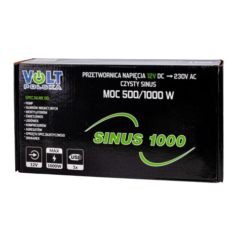 Invertor auto 12V / 220V  Convertor de tensiune SINUS 500 /1000W VOLT POLSKA